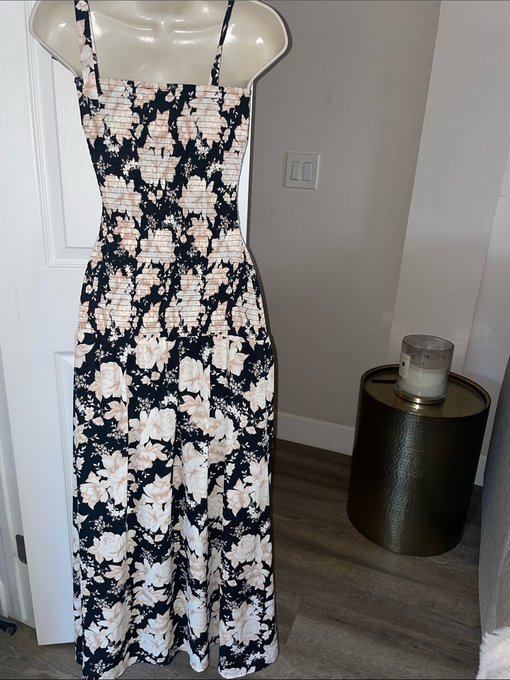 Park & Fifth Black Maxi Dress with Tan Floral Print #212